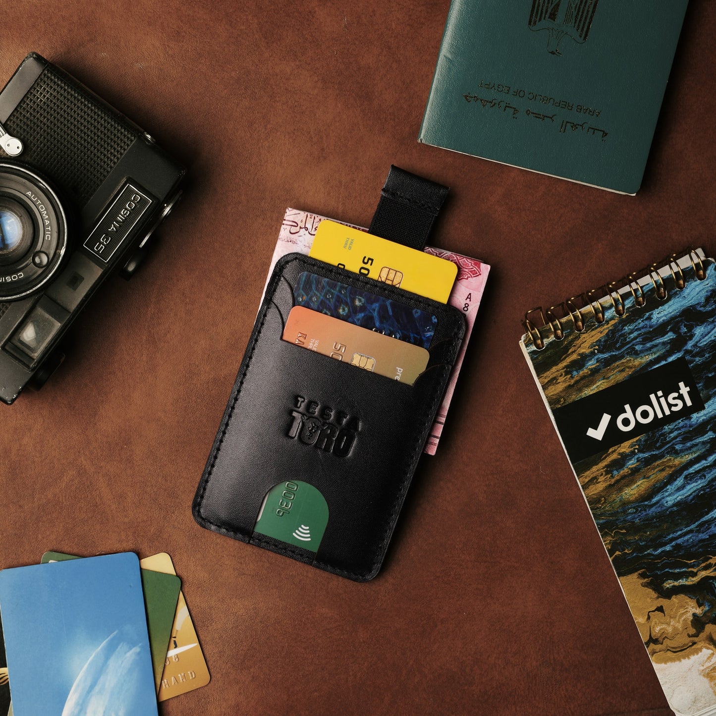 حامل كروت جلد برميم – جيوب متعددة + ميزة السحب السريع W15