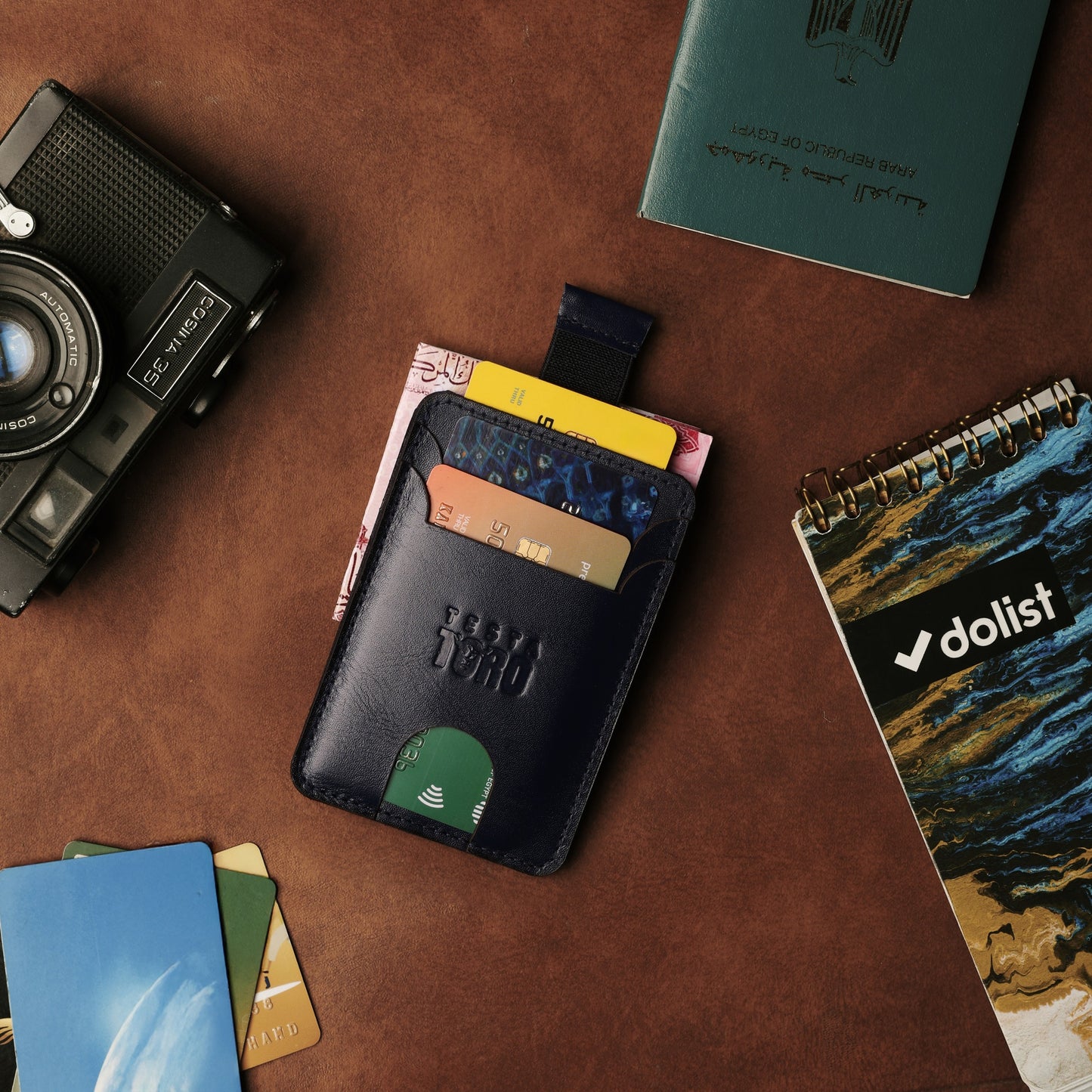 حامل كروت جلد برميم – جيوب متعددة + ميزة السحب السريع W15