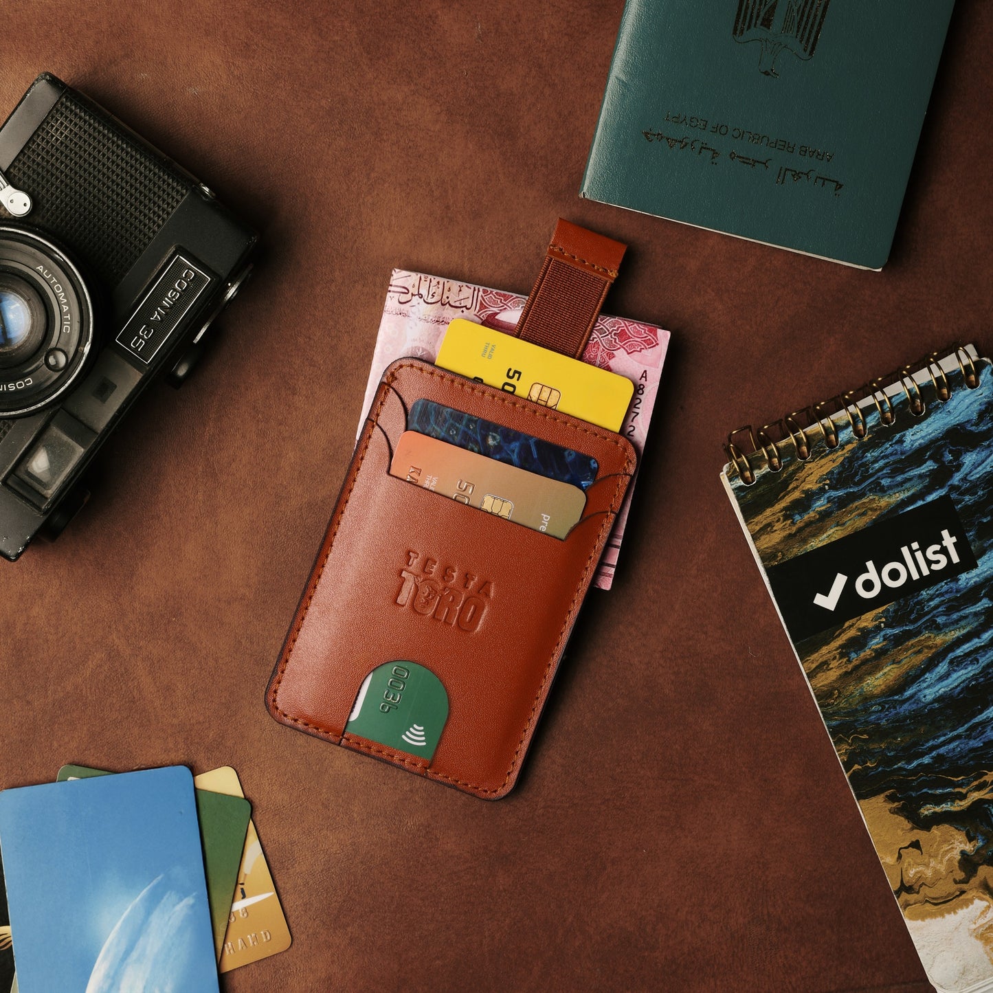 حامل كروت جلد برميم – جيوب متعددة + ميزة السحب السريع W15